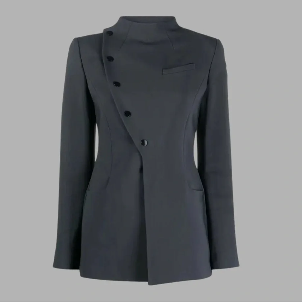 Coperni Charcoal Women's Asymmetrical Fitted Blazer - Picture 11 of 12